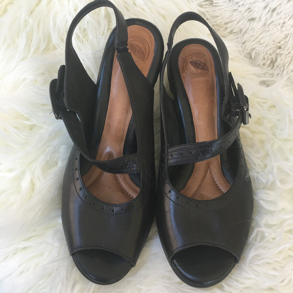 Nurture Jolie Black Leather Slingback Open Toe